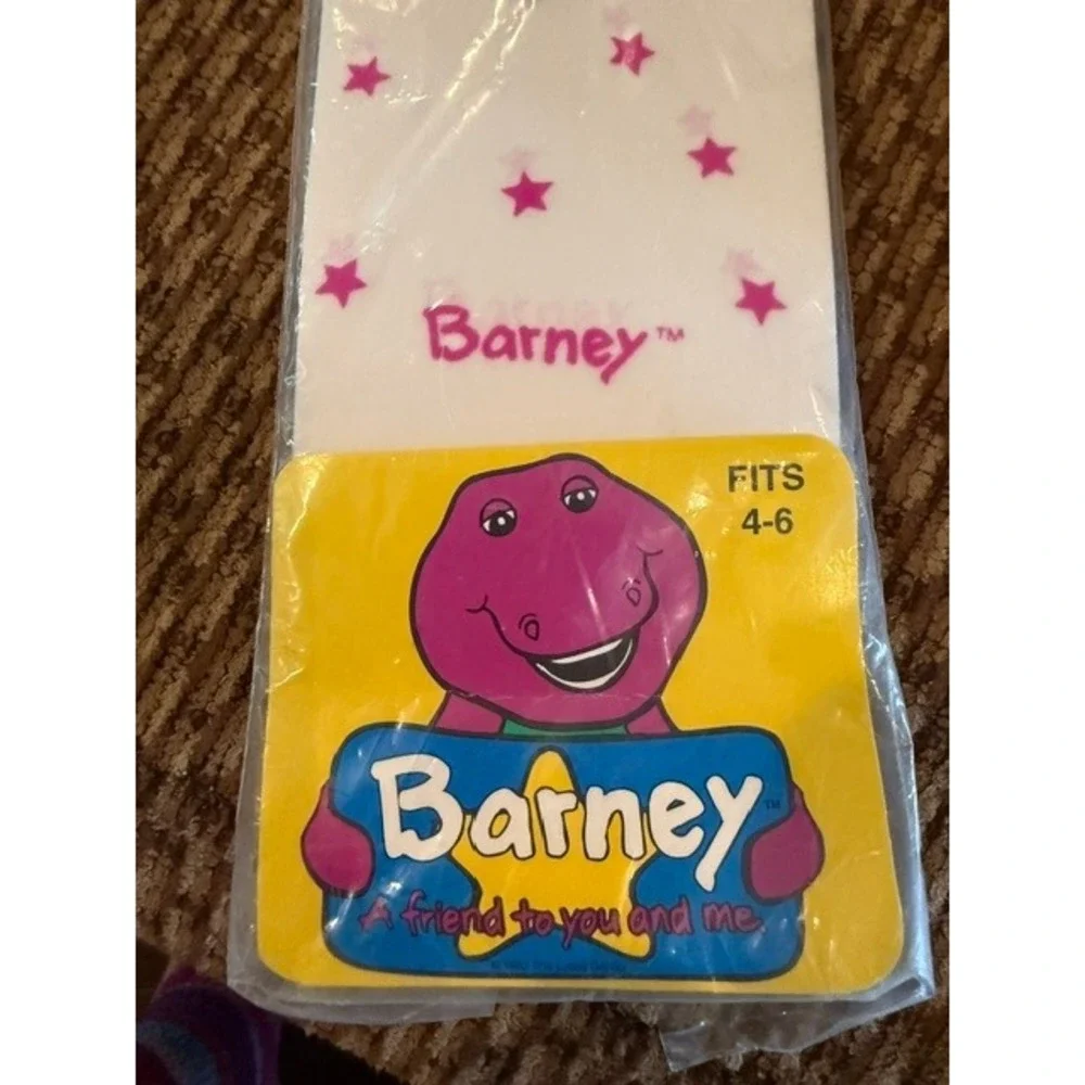 Vintage 1992 Barney the Dinosaur Girls Tights White Star Print Fits 4-6 NEW